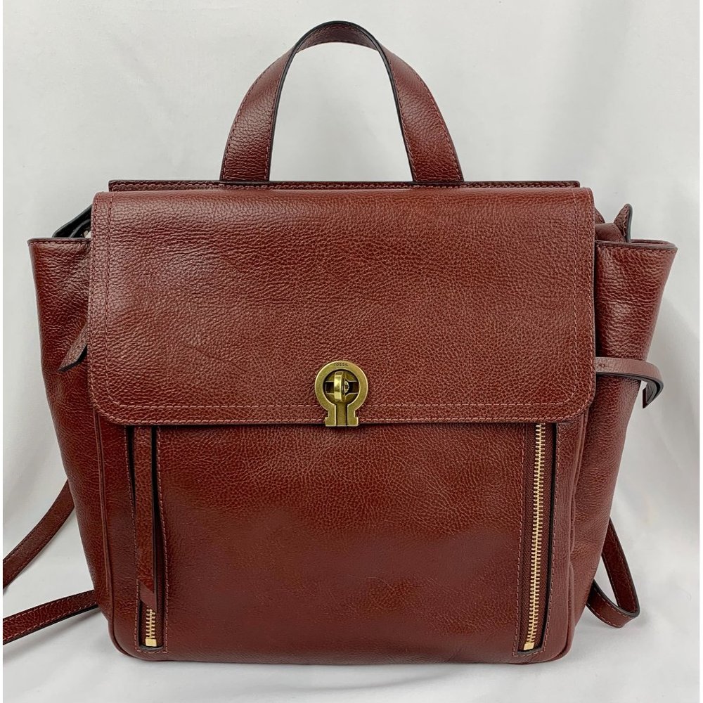Fossil Brown Amelia Leather Convertible Backpack Crossbody Purse NWOT
